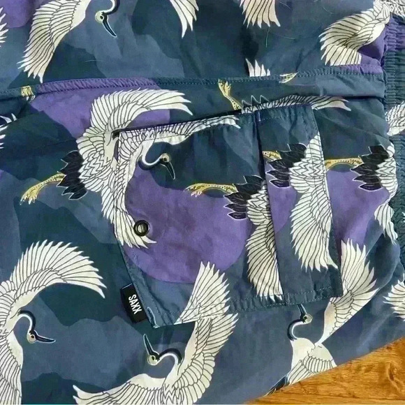 Saxx Cannonball 2N1 Swim Trunks Size Small Blue Purple White Bird Ballpark Pouch - Picture 3 of 11